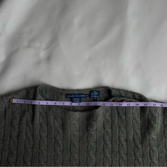 Ralph Lauren Cable Knit Wool Cashmere Poncho Wrap Sage Green Bateau Neckline M/L - Picture 13 of 15